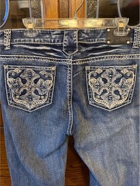Live Hard Play Hard Y2K Bling Jeans Rhinestone Cross Thick Stitch Straight 34
